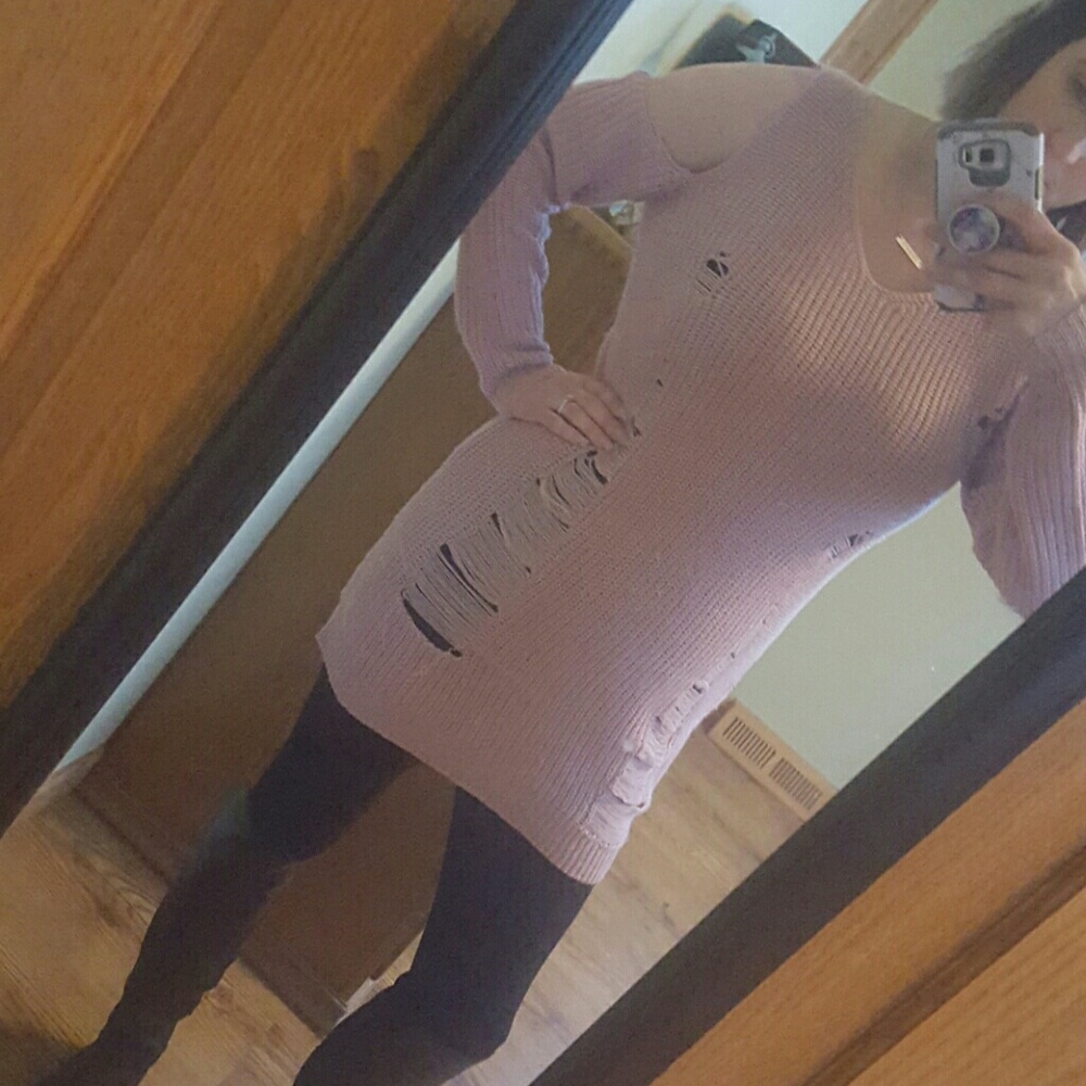 Cold Shoulder Distressed Sweater Tunic